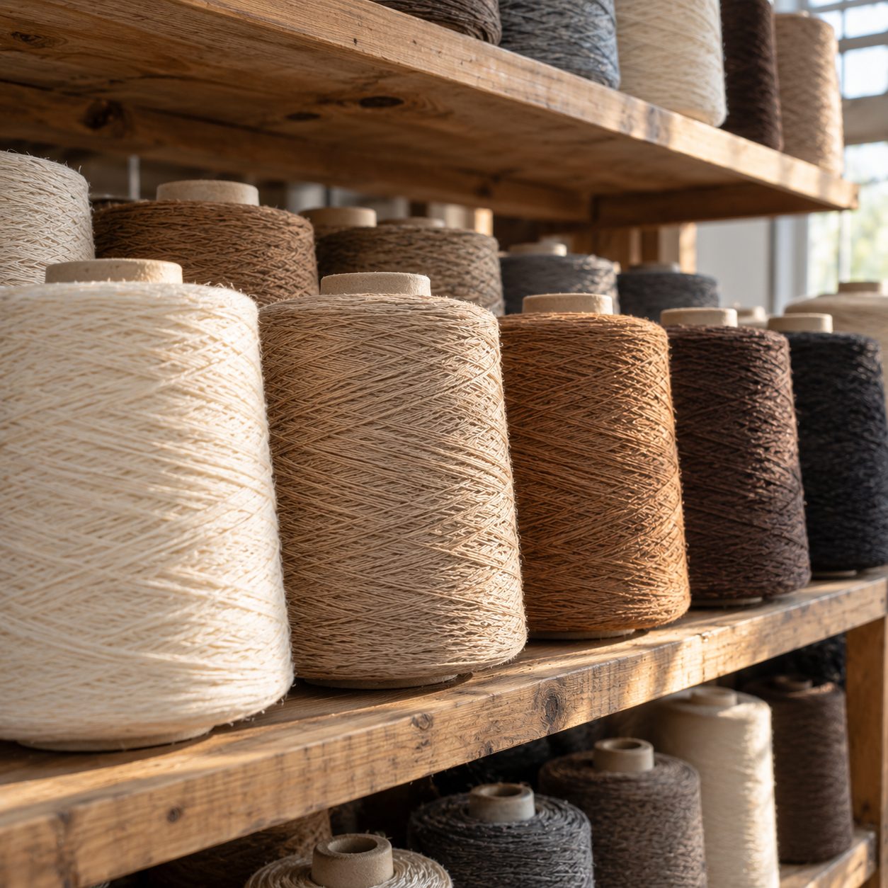 Solution-dyed acrylic yarn cones